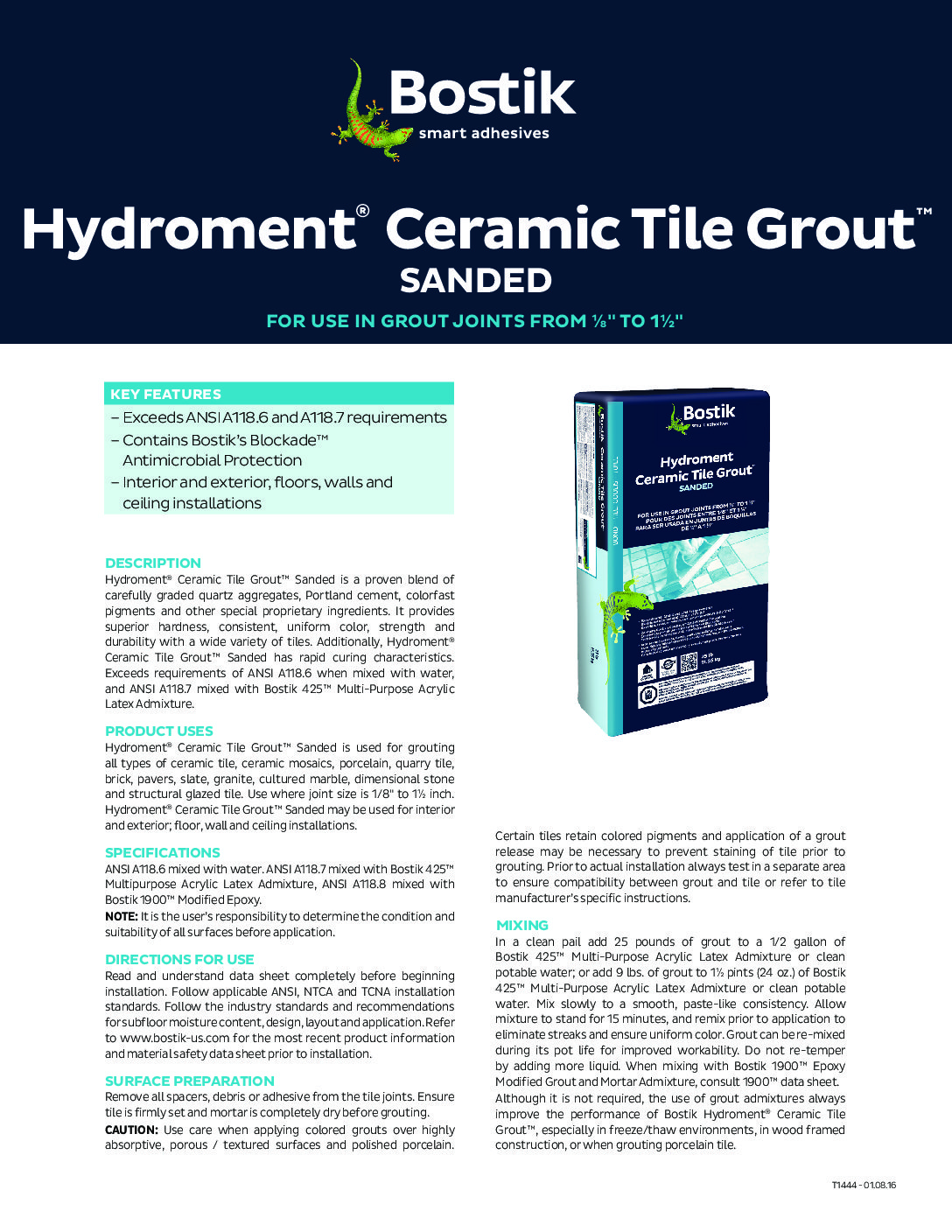 BOSTIK-HYDROMENT CERAMIC TILE GROUT SANDED - BJ Floors and Kitchens